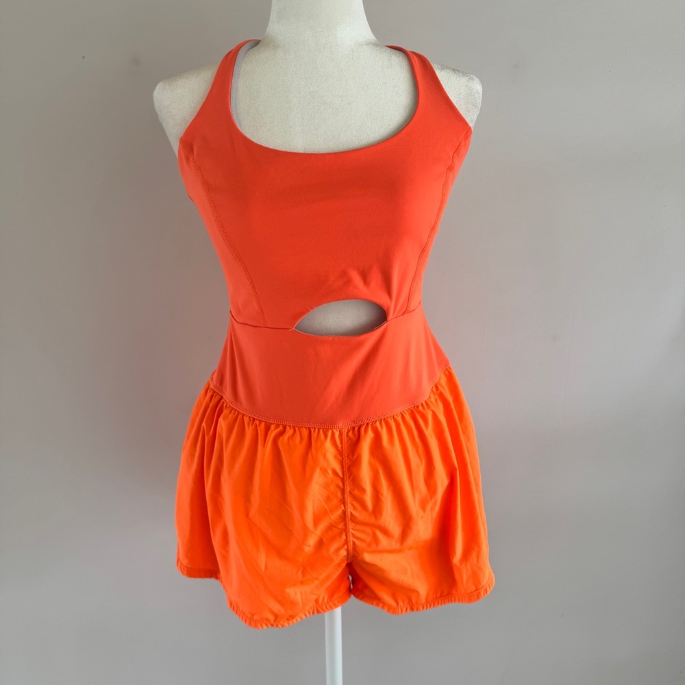 Free People Movement Righteous Runsie in Bright Orange Cutout Romper – Size M